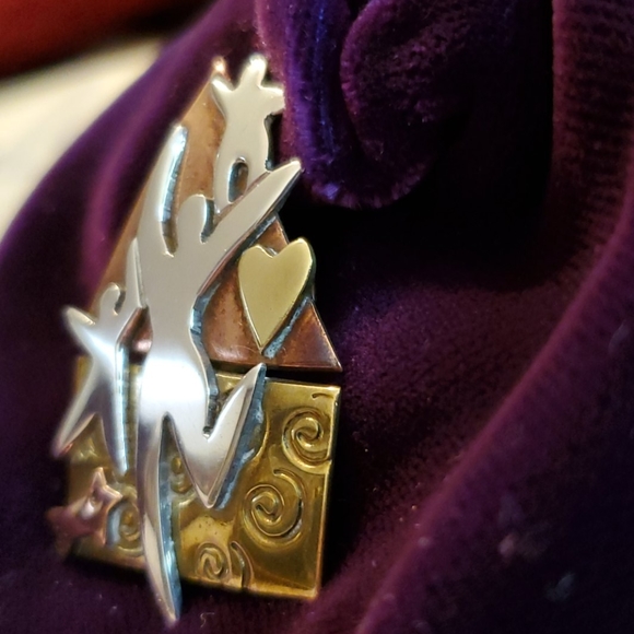 Gorgeous Far Fetched Pin Brooch Sterling Silver Brass Copper Mixed - Picture 3 of 8